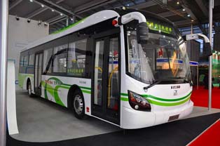 EV fixed route bus of SAIC subsidiary, Shenwo Bus. In use at the Shanghai World Expo. Powered by a 100kW traction motor. Rear axle supplied by ZF.