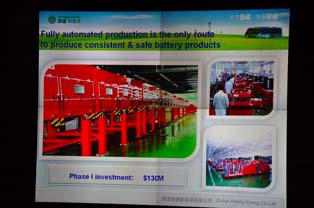 The Yintong Group presented the company’s leading-edge in-house lithium-ion battery technology and facilities capacity. Brought on-line the world’s largest lithium-ion battery production plant in Zhuhai, Guangdong from 2010.