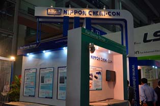 Nippon Chemi-Con’s booth appealing its technology of next-generation supercapacitors.
