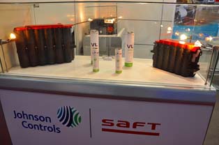 Johnson Controls showcased a lithium-ion battery and a battery pack.