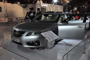 The SAAB booth drew crowds despite uncertainty over the brand’s fate