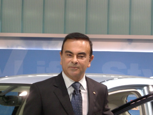Mr. Carlos Ghosn following his press briefing during which he outlined plans to develop three versions of EVs, including the Leaf scheduled to go on sale next year, and development of a fourth model.