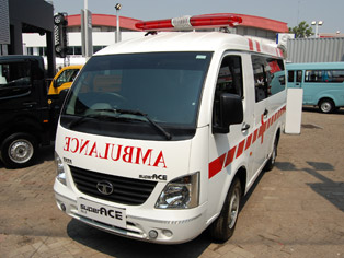 tata exhibited am ambulance version of the super ace to draw